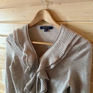 Brooks Brothers Cream Ruffled Cardigan